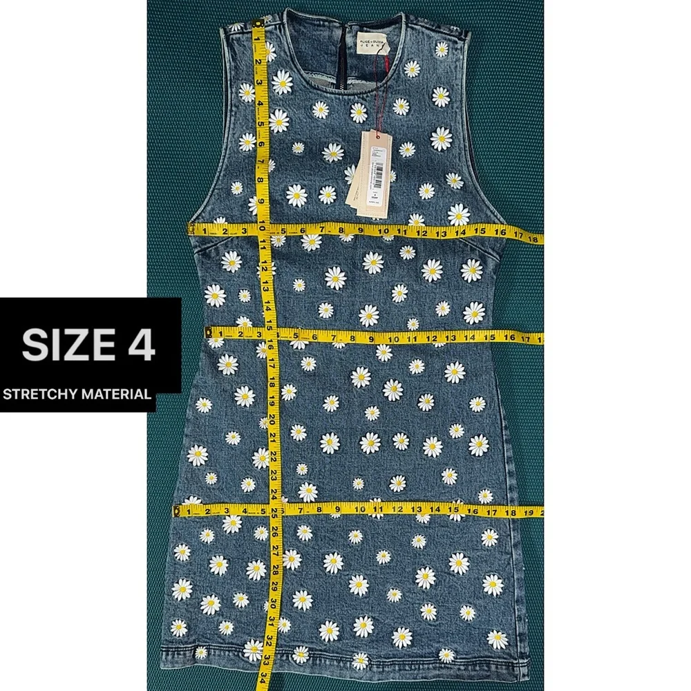 Alice + Olivia Wynell Floral Daisy Embroidered Mini Denim Dress